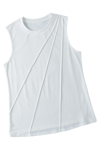 Black Crew Neck Pleated Tank Top