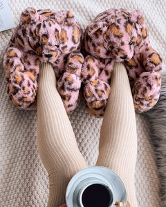 Animal Print Teddy Bear Slippers***