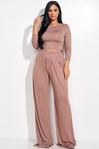 Solid 3/4 Sleeve Top And Wide Leg Pleated Pants Two Piece Set – Fashion  Savvy LLC