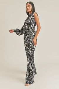 One Shoulder Zebra Print Jumpsuit