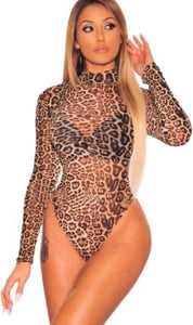 Sheer Leopard Print Bodysuit